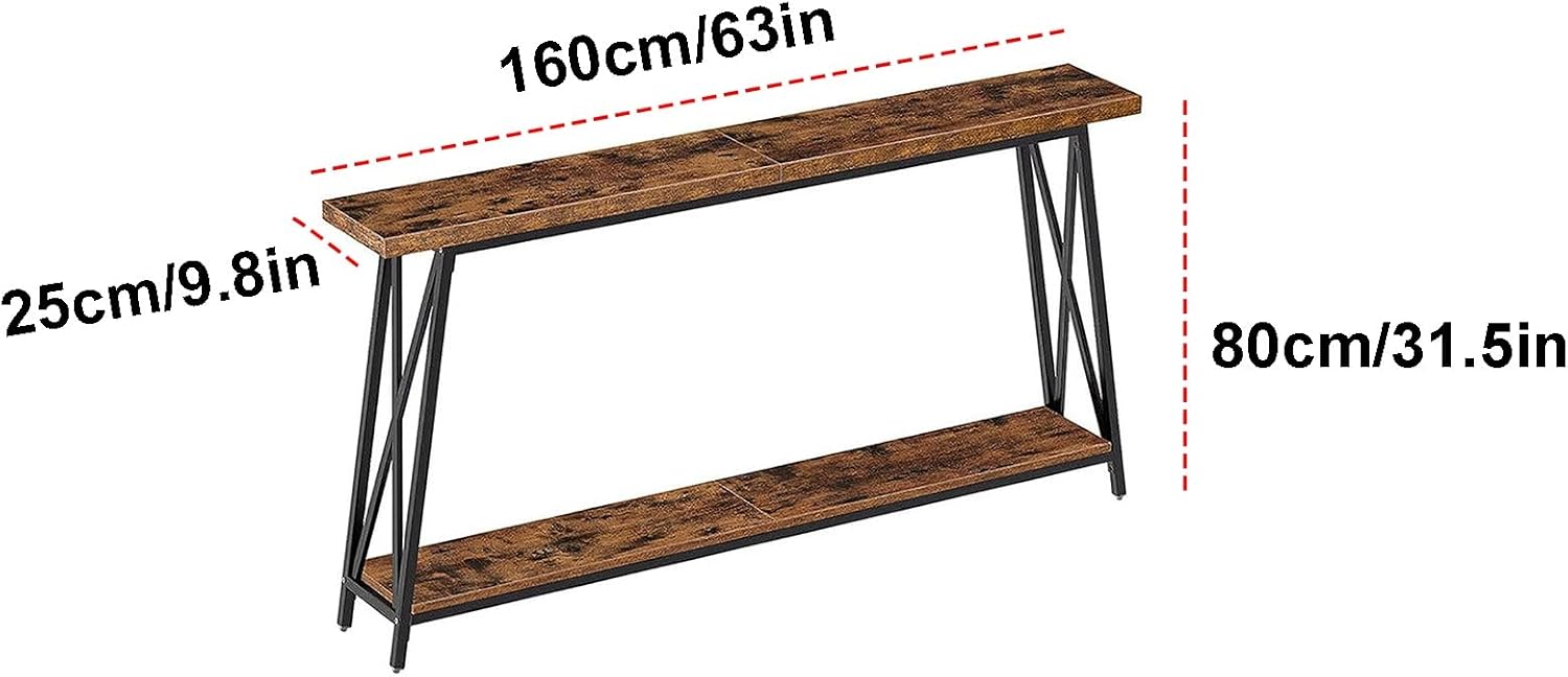 Entryway Table with Solid Wood Tabletop 2 Tier Console Table Farmhouse Wooden Shelf Stand for Hallway Living Room Foyer Corridor Office(160x25x80cm)