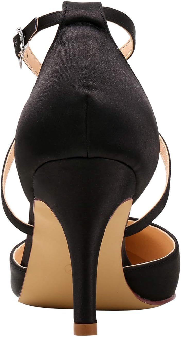 ELEGANTPARK Heels for Women Closed Toe Strappy Pointed High Heel Pumps Satin Pointy Wedding Evening Dress Shoes - Image 8