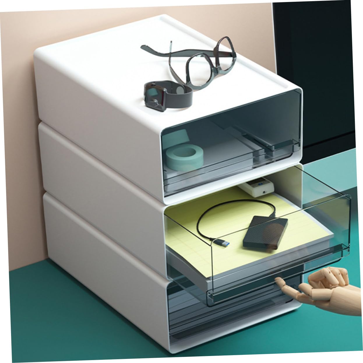 DOITOOL 2piezas Caja De Almacenamiento Organizador De Archivos Unidades Apilable Contenedor De Almacenamiento Caja De Papelería Para Organizar Escritorios y De Trabajo