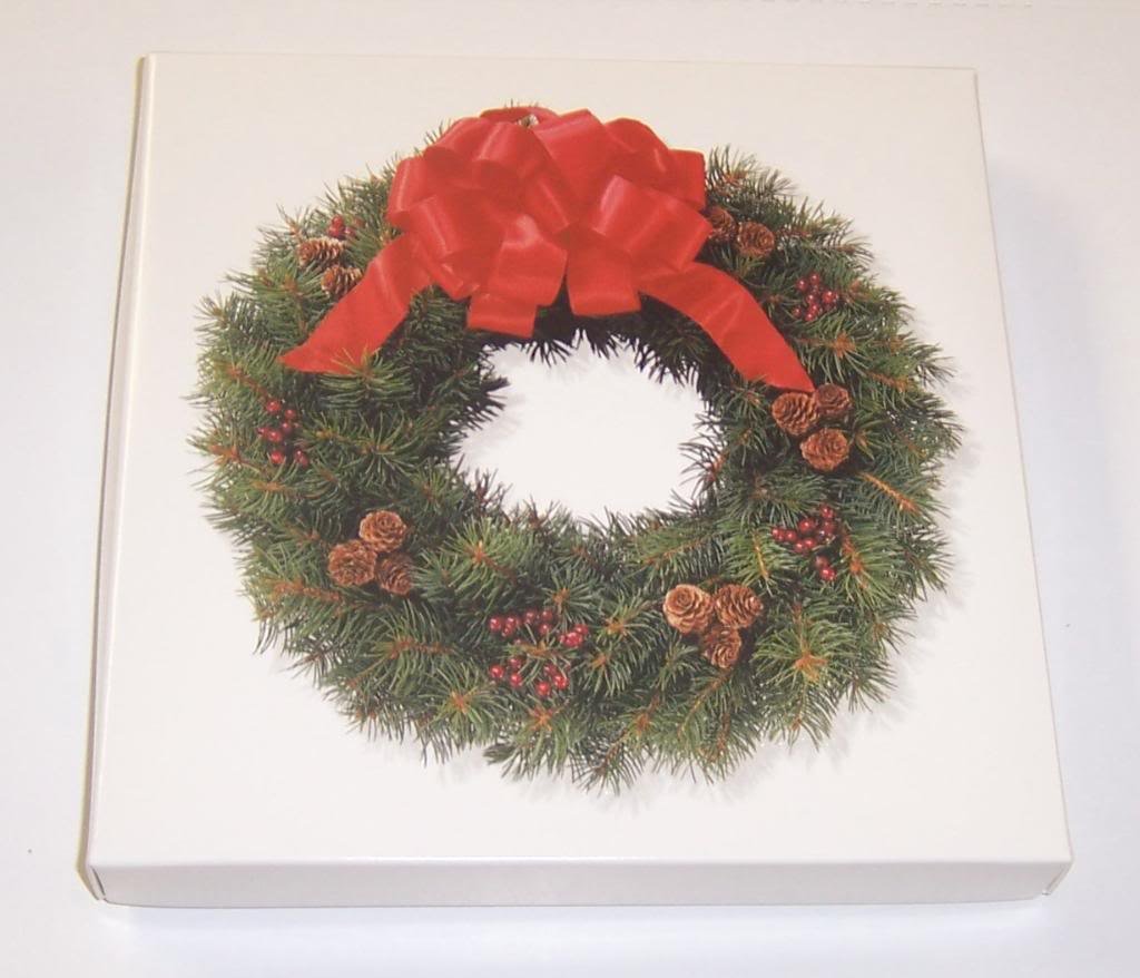 Scott's Cakes White Chocolate Covered Southern Comfort Cherries in a 1 Pound Wreath Box