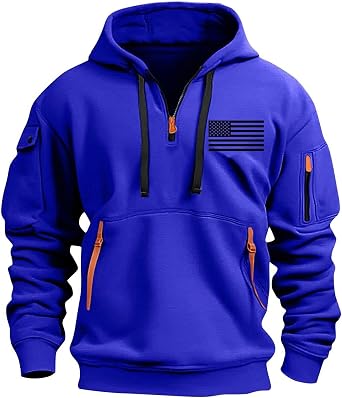 Tactical Hoodies for Men Big and Tall Fleece Sweatshirts Quarter Pullover Zip Up Hooded Warm Sweatshirts with Pockets