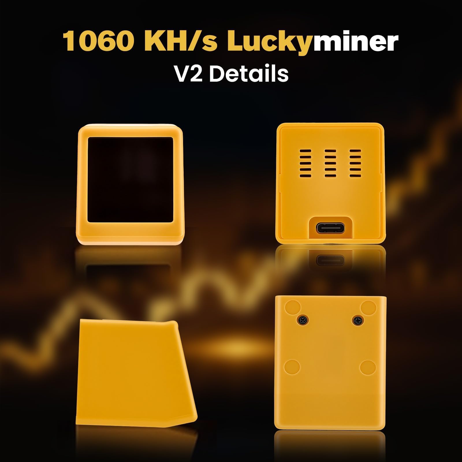 Luckyminer V2 Bitcoin Miner - 1060 KH/s Solo Lottery Miner Mit ESP32-WROOM-32, 1,54-Zoll-Display & Hash-Rate-Rechner - Plug & Play USB Miner Für Zuhause, Büro & Als Tischuhr (Kompatibel Mit V2)