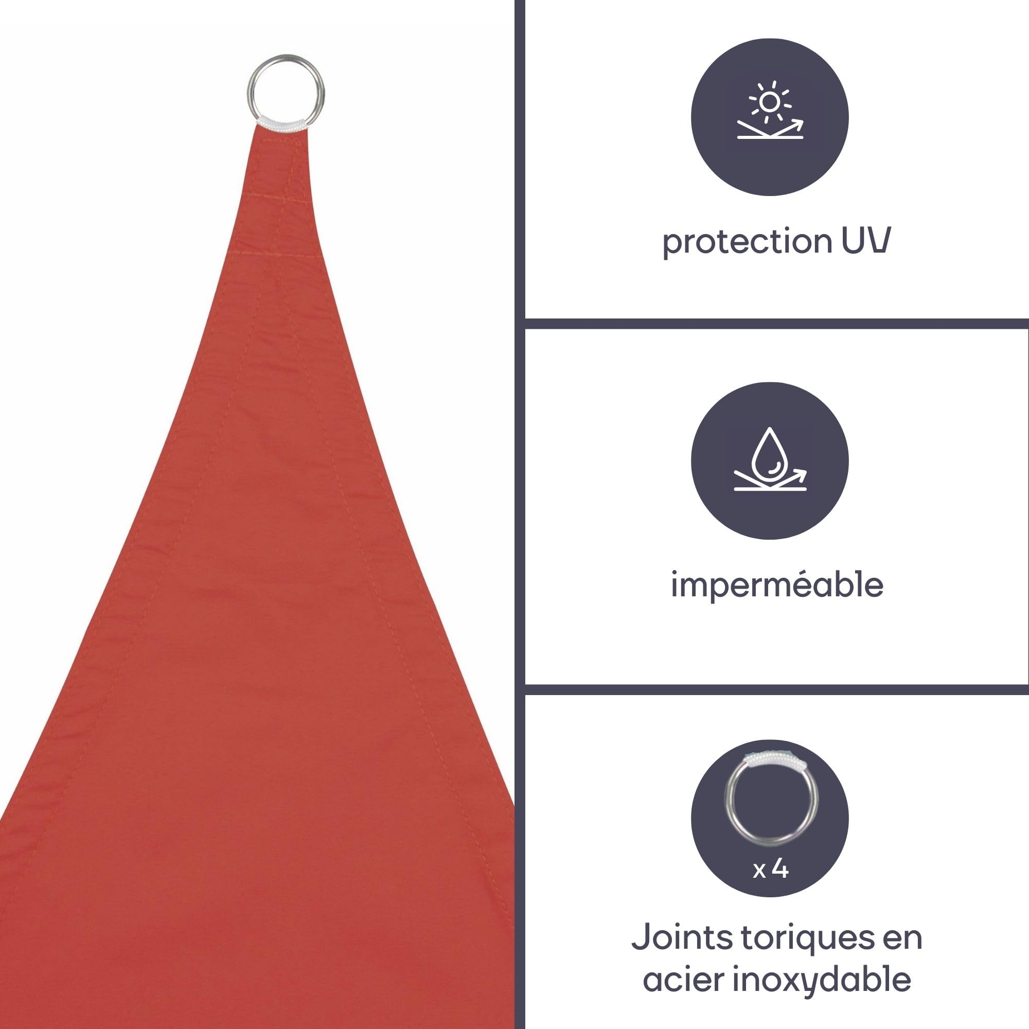 Perel Voile d’ombrage rectangulaire 4 × 3 m pour Jardin et terrasse, Polyester Respirant et déperlant 160 g/m², Protection UV 90%, Anneaux INOX, Terracotta