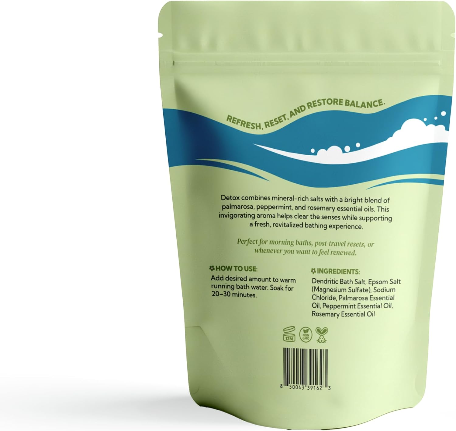 Best of Nature Detox Epsom Salt Bath Soak with Peppermint, Rosemary & Palmarosa Essential Oils, Mineral-Rich Bath Salts, Resealable Bag, 2.2 lb