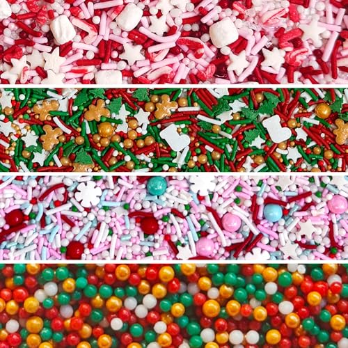 Image of Fancy Sprinkles Sprinkle All The Way Sprinkle Set | Christmas Sprinkles with Hot Cocoa Topper | Cookie Exchange & Holiday Baking | Christmas Gift for Bakers | 4 Pack (0.5c)
