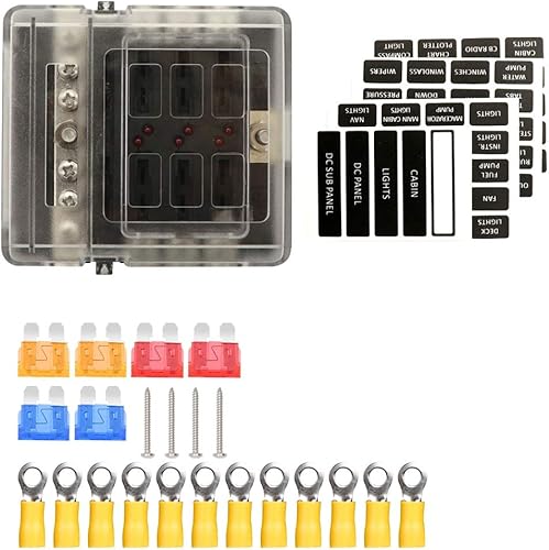 Miniatura 2 de Bloque de fusibles de 6 circuitos para barco, cámper, coche, bloques de puesta a tierra, caja de fusibles, 12 conectores