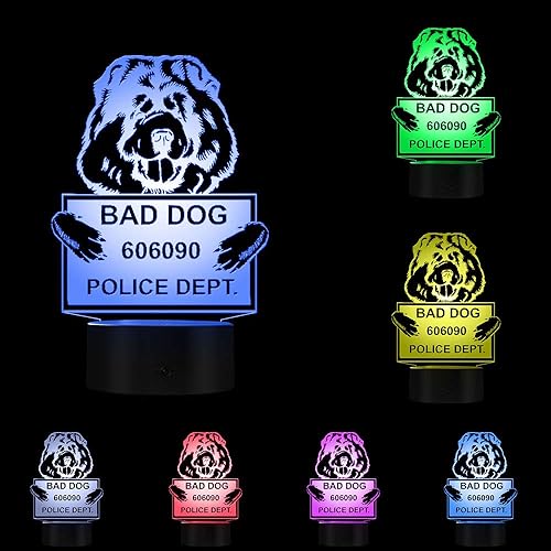 The Geeky Days Funny Chow Chow Dog - Lámpara de mesa con diseño de perro en 3D con luz de ilusión óptica personalizable con nombre de perro, con