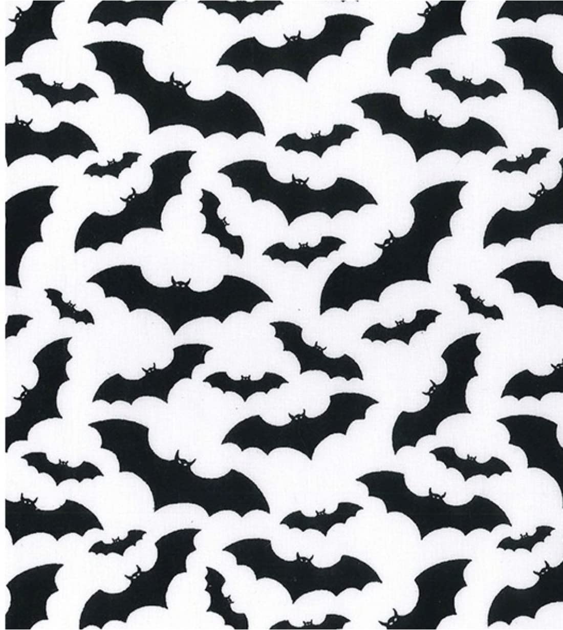 Crs Fur Fabrics Multi Printed Polycotton Craft Fabric Material - Black Bats On White, 1Mtr 110Cmx100cm