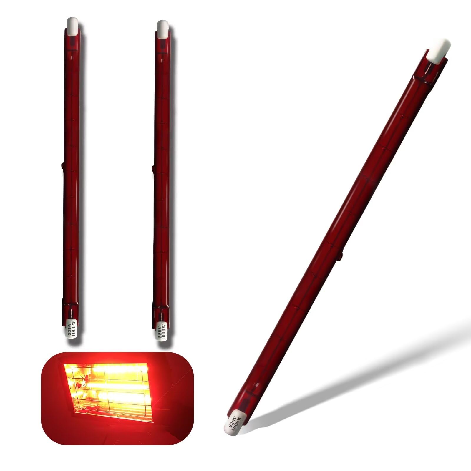 Halogen Bulb R7S 254m Dimmable, 1000W R7S Halogen Tube 1000lm, 220V Red Quartz Heat Lamp, J-Type Linear Double-Ended Push Fit Infrared Light Bulbs, 360° Beam Angle Floodlight for U3 Heater, 3 Pack