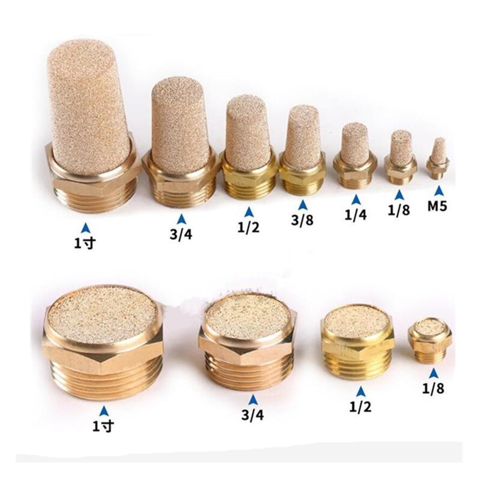 Silencieux d'échappement pneumatique 10 pièces filtre anti-bruit silencieux en laiton 1/8 1/4 3/8 1/2 3/4 bouchon pneumatique silencieux Air(B,1/4")