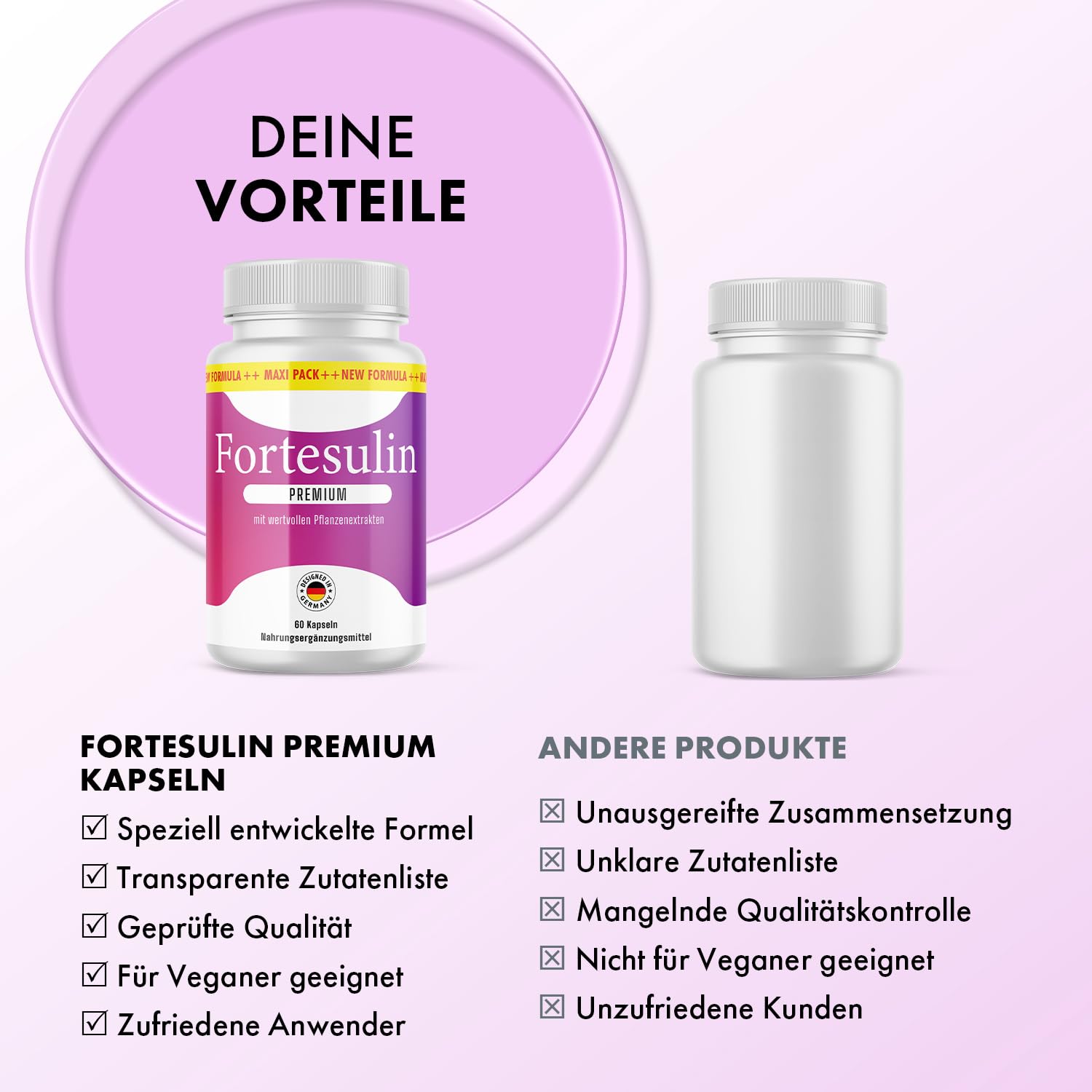 Fortesulin Premium Kapseln | für dein Wohlbefinden | einfache Anwendung | Inhalt 60 Kapseln