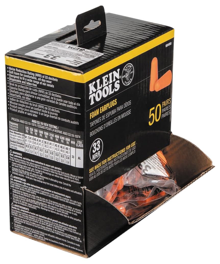 Klein Tools 80131 Foam Earplugs, 33dB Noise Reduction Rating, Disposable Soft Foam, 200 Wrapped Pairs in 4 Dispensing Boxes, 50-Pack per Box-image-45