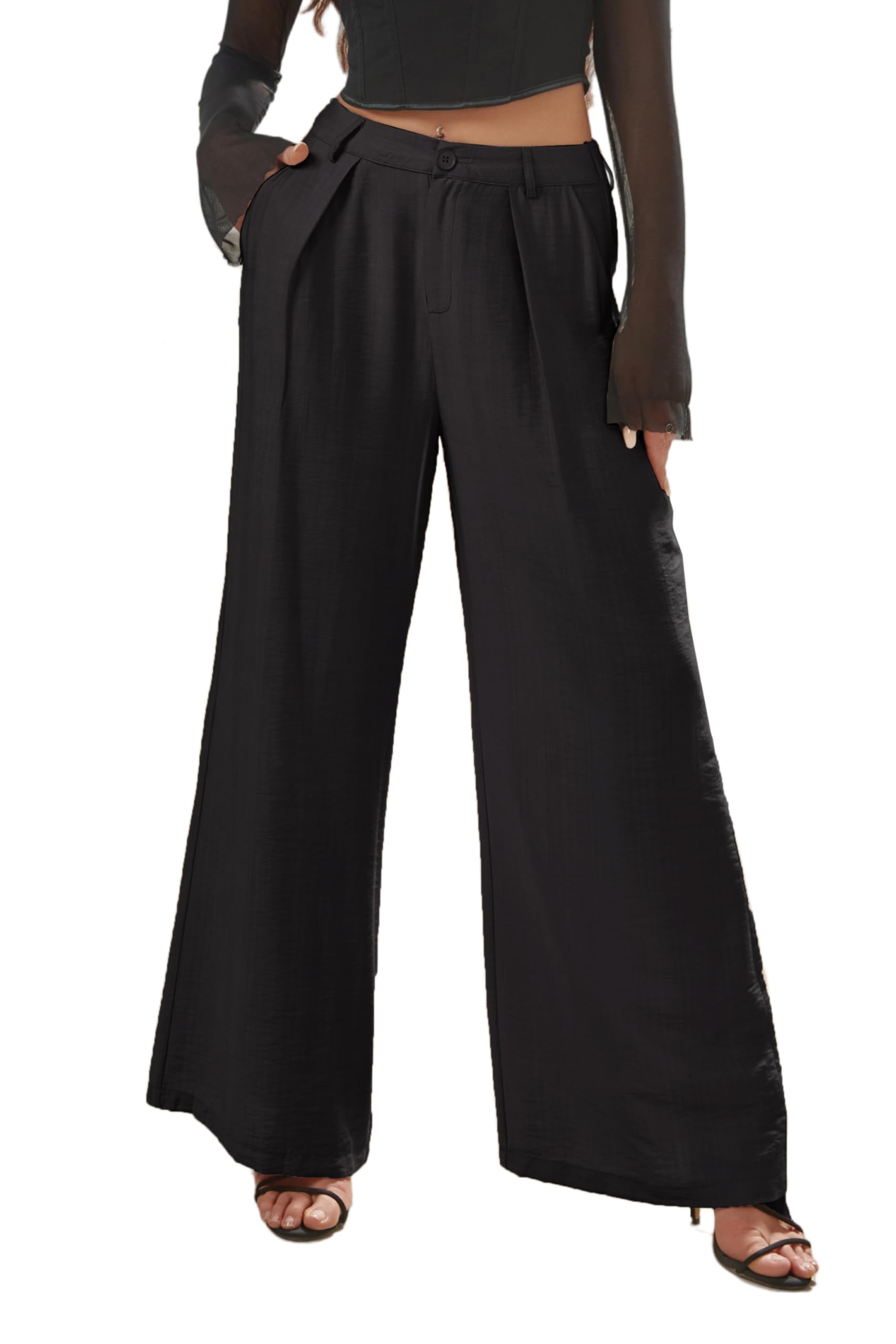 Womens High Waisted Wide Leg Work Pants Casual Button Down Business Trousers