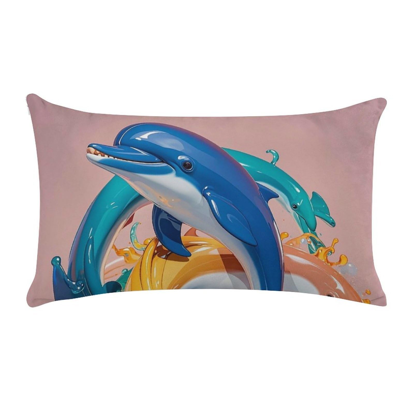 Abstract Animal Dolphin Pillow Cases for Sofa, Super Soft Plush Pillow Cover with Zipper, Luxury Cozy Pillow Shams for All Seasons, Lightweight Pillowcases for Bedroom, 12" X 20"