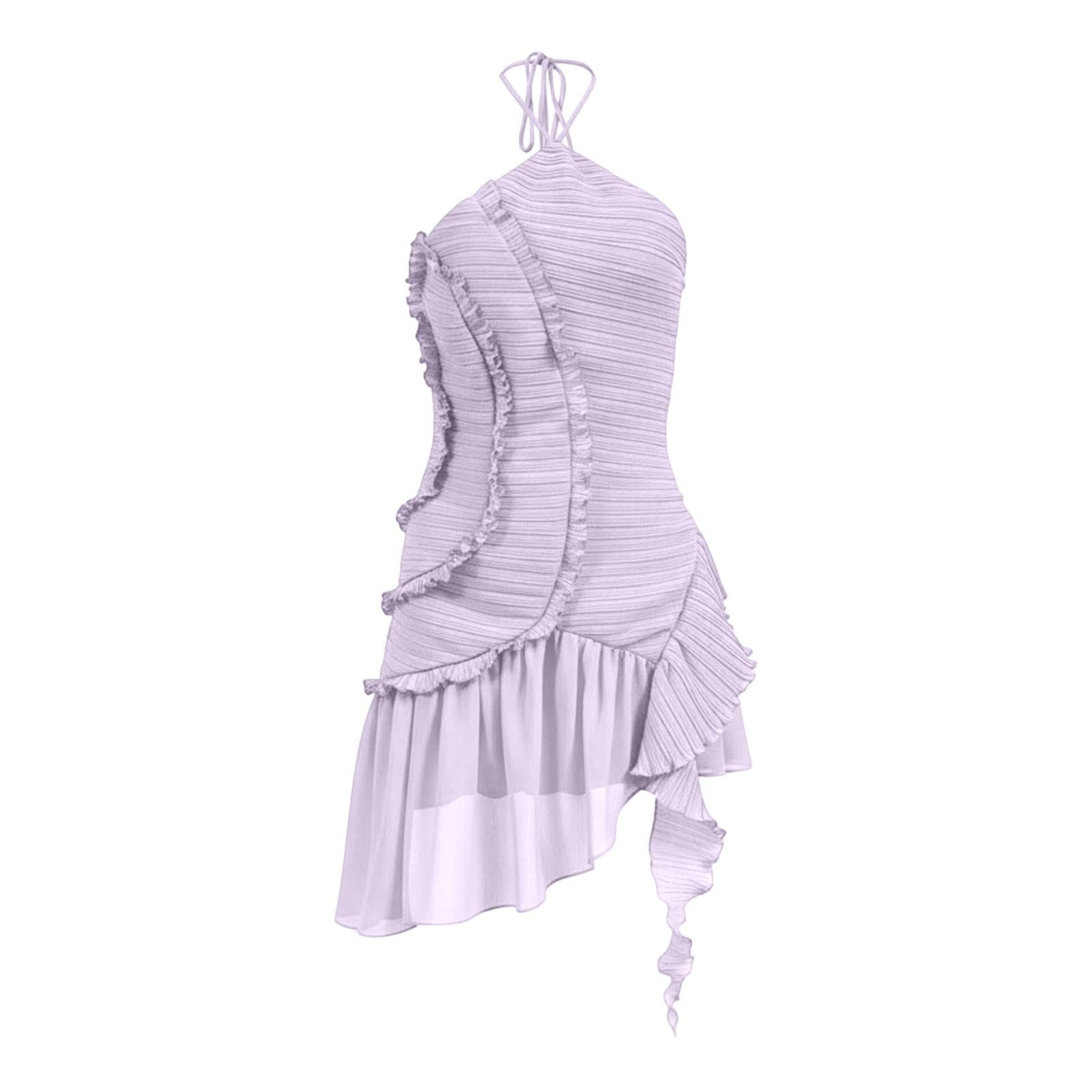 Generisch Vestido de verano corto para mujer, vestido de playa con dobladillo asimétrico, volantes, ligero, transpirable, vestido de baño, monocolor, vestido de blusa, vestido casual para mujer