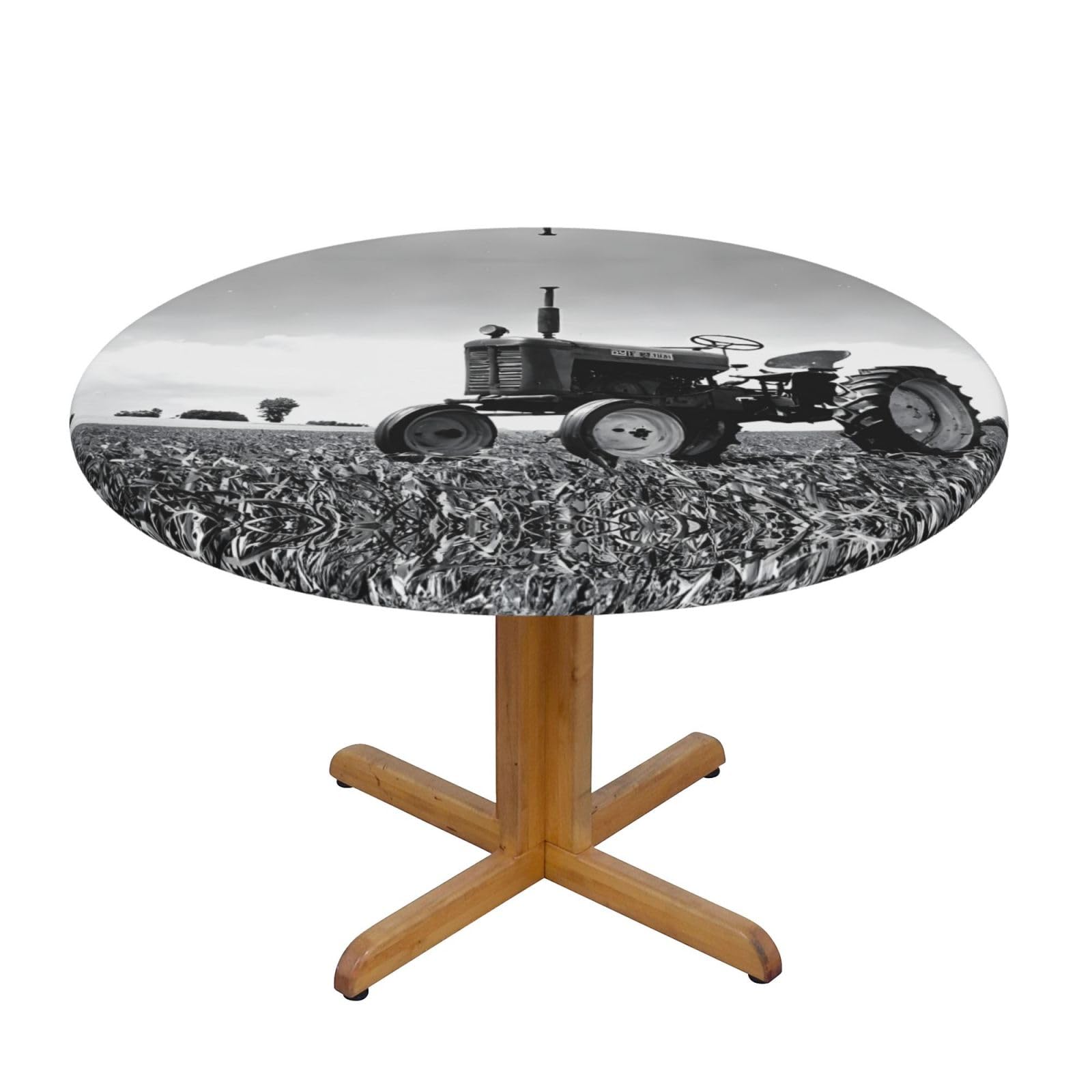 EZDLOWVBA Tractor Agriculture Tranquil print Round Tablecloth with Elastic Fits Tables Outdoor Tablecloth,Stain Resistant Table Cover for Kitchen Dining Parties