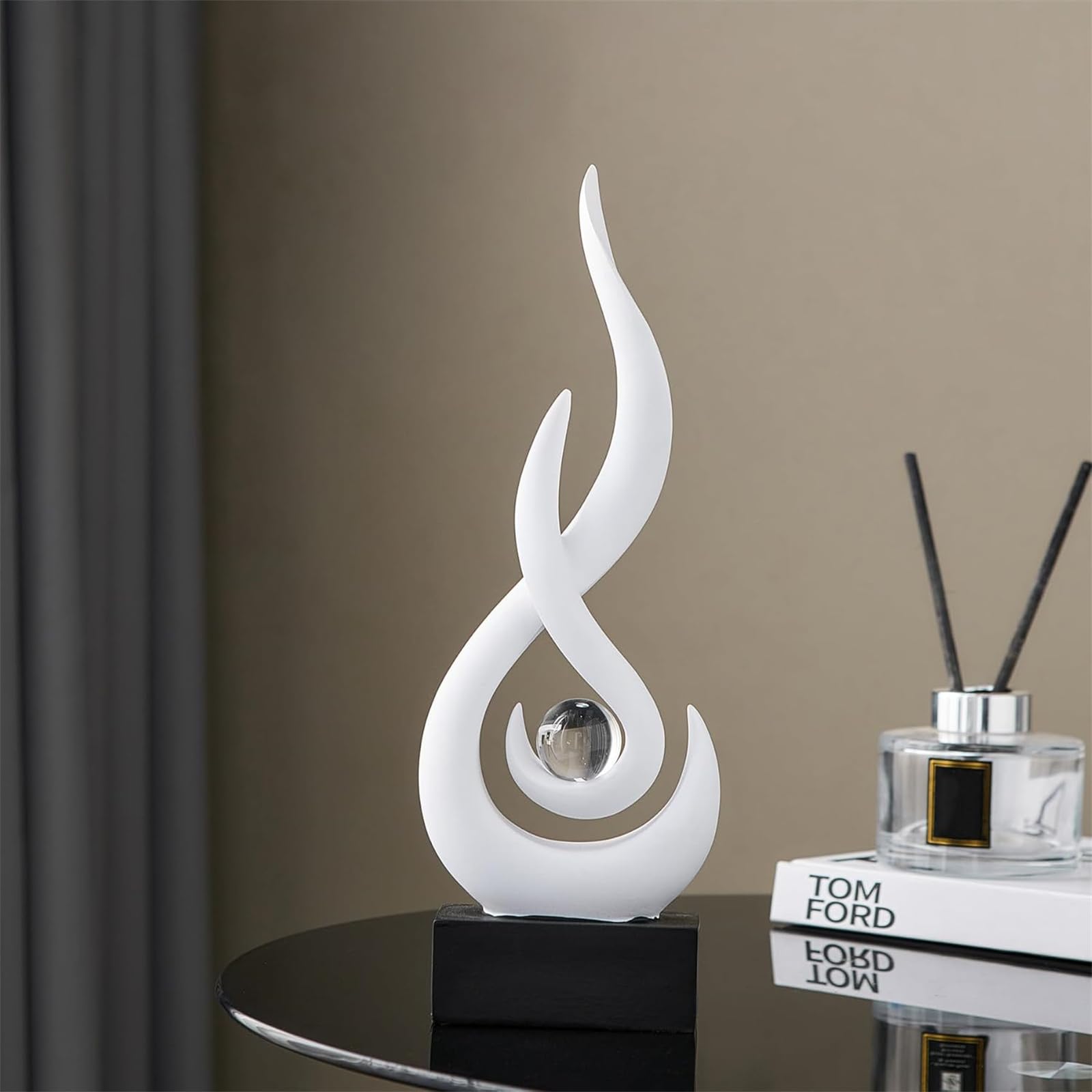 Zbello White Modern Abstract Art Table Decoration，Flame Sculptures Decor,Minimalist Ornaments, Modern Abstract Sculpture, Abstract Art Resin Sculpture For Living Room, Offices, Dining Room (White)