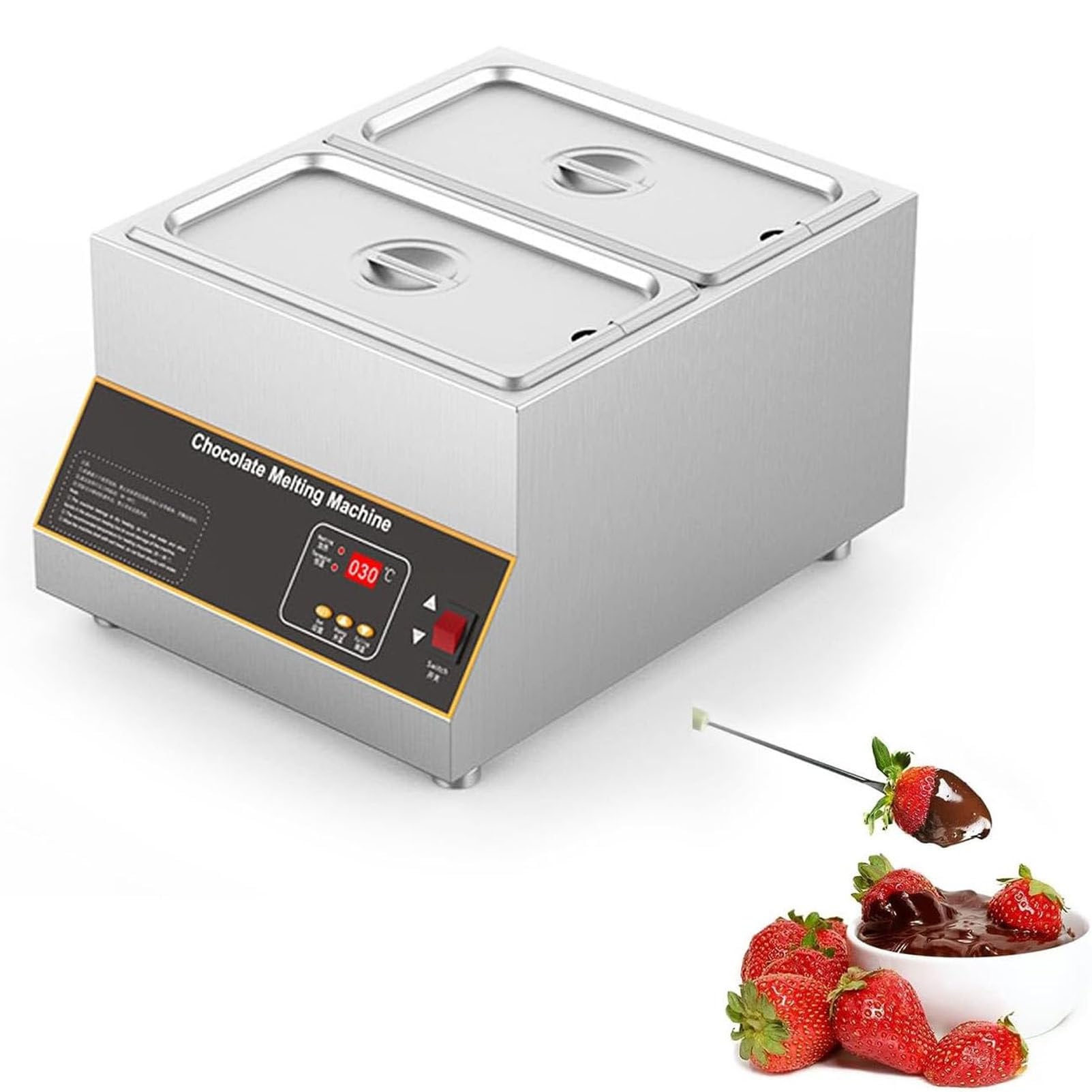 Fondoir à Chocolat 500 W, tempéreuse à Chocolat Professionnelle avec contrôle de température de 0 à 85 °C pour Faire Fondre Le Beurre, Le Fromage, la crème et Les Bonbons Twin-Cylinder