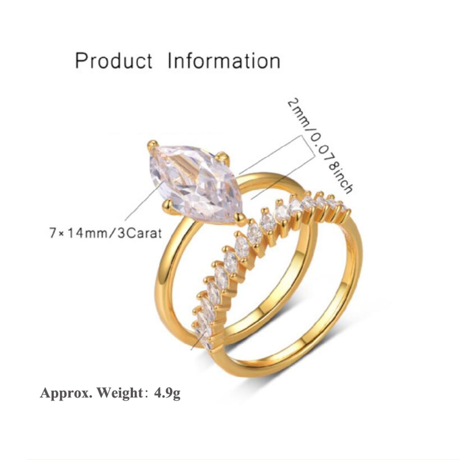 Anillos de boda de oro blanco Moissanite 3ct, anillo de compromiso de oro auténtico, 2 unidades, alianzas para mujer, oro, anillo apilable