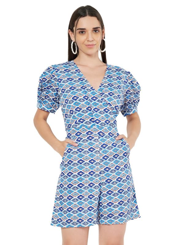 Women's Solid Relaxed Fit Short Sleeve V-Neck Jumpsuit with Pockets-picture-12