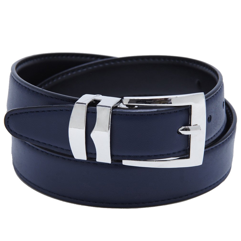 Concitor Reversible Belt Bonded Leather Removable Silver-Tone Buckle NAVY BLUE/Black 58