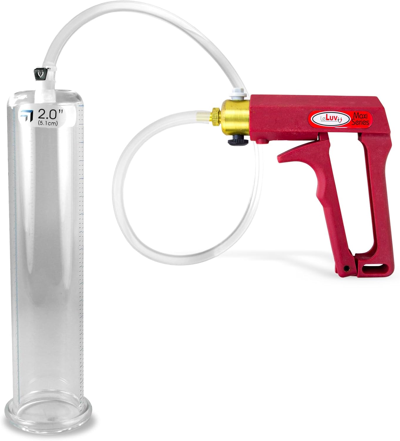LeLuv Penis Pump Maxi Red Handle with Clear Hose - 9 inch Length x 2 inch Diameter Cylinder