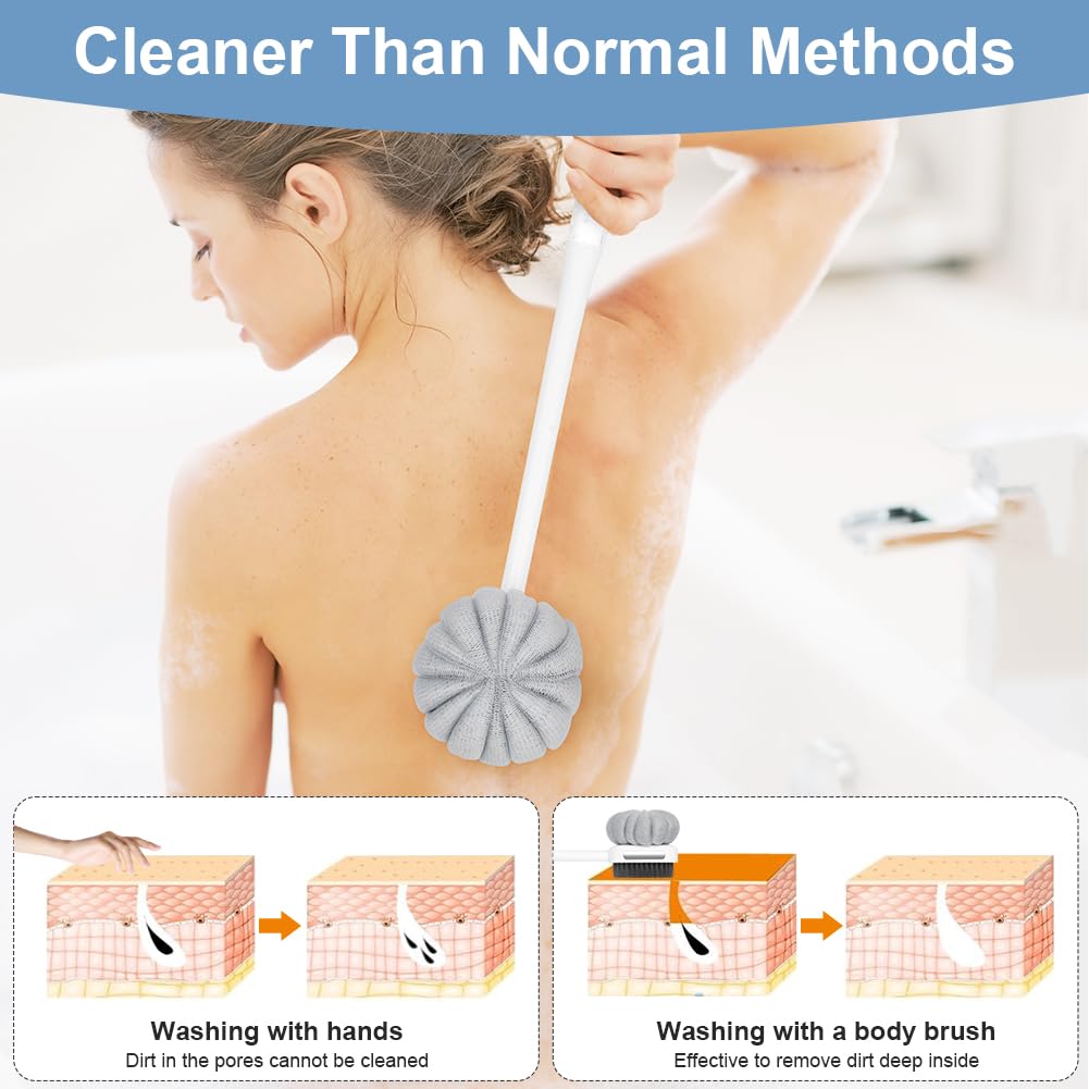 LOPHE Body Scrubber for Shower Loofah Bath Sponge, Double Sided Back Scrubber with Long Handle - Image 3