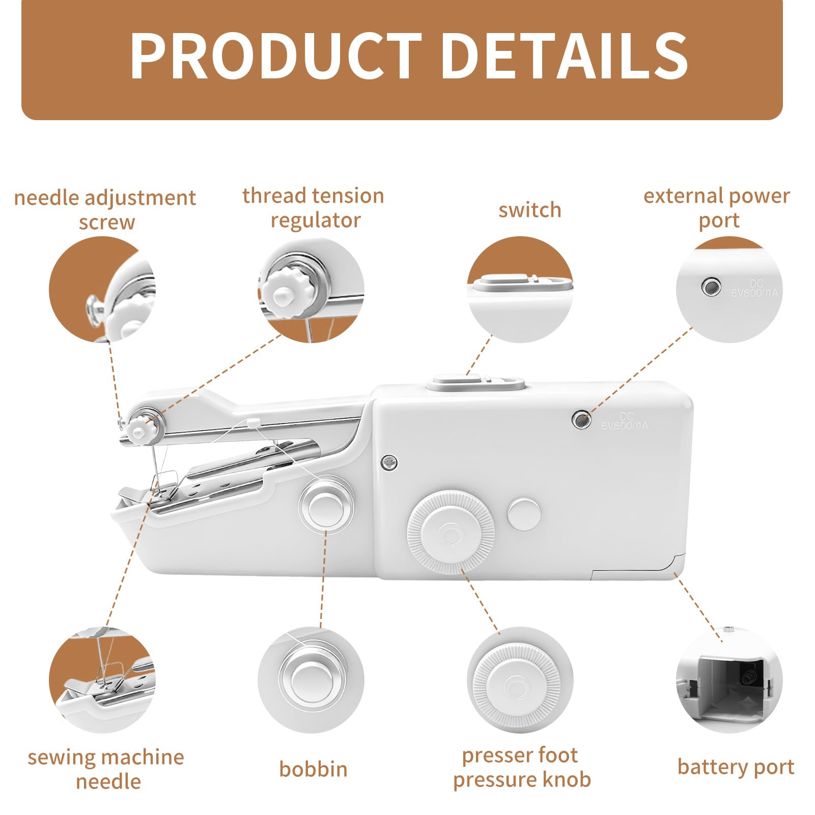 Machine à Coudre Portable à Main, Mini Couture pour Débutant Adulte, Machines à Coudre Électriques avec Kit de Couture pour Bricolage, pour DIY, Vêtements,Tissu, Rideaux