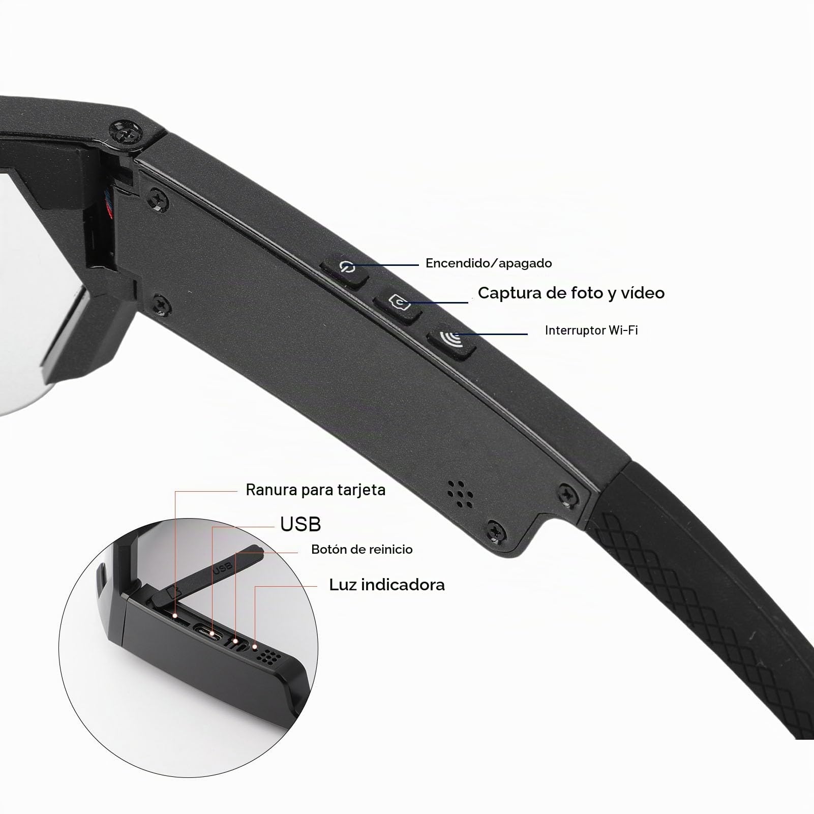 GOWENIC Gafas Deportivas POV con Cámara 1080P 12MP, Gafas de Sol Inteligentes WiFi con Lente Gran Angular, para Esquí, Ciclismo, Senderismo y Deportes Al Aire Libre
