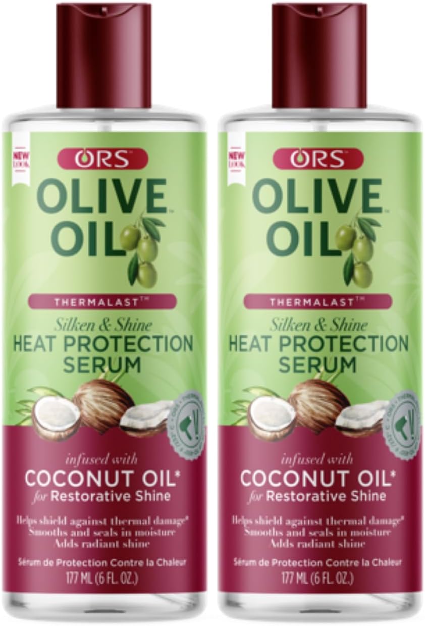 ORS Olive Oil Heat Protection Hair Serum infused with Coconut Oil for Restorative Shine 6.0 Ounce (Pack of 2)