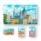 Imanes de Madrid para Nevera | Pack de 4 imanes | Regalo y Decoración Fuente de Cibeles - Catedral de la Almudena - Puerta de Alcalá - Plaza Mayor| Compra Solidaria