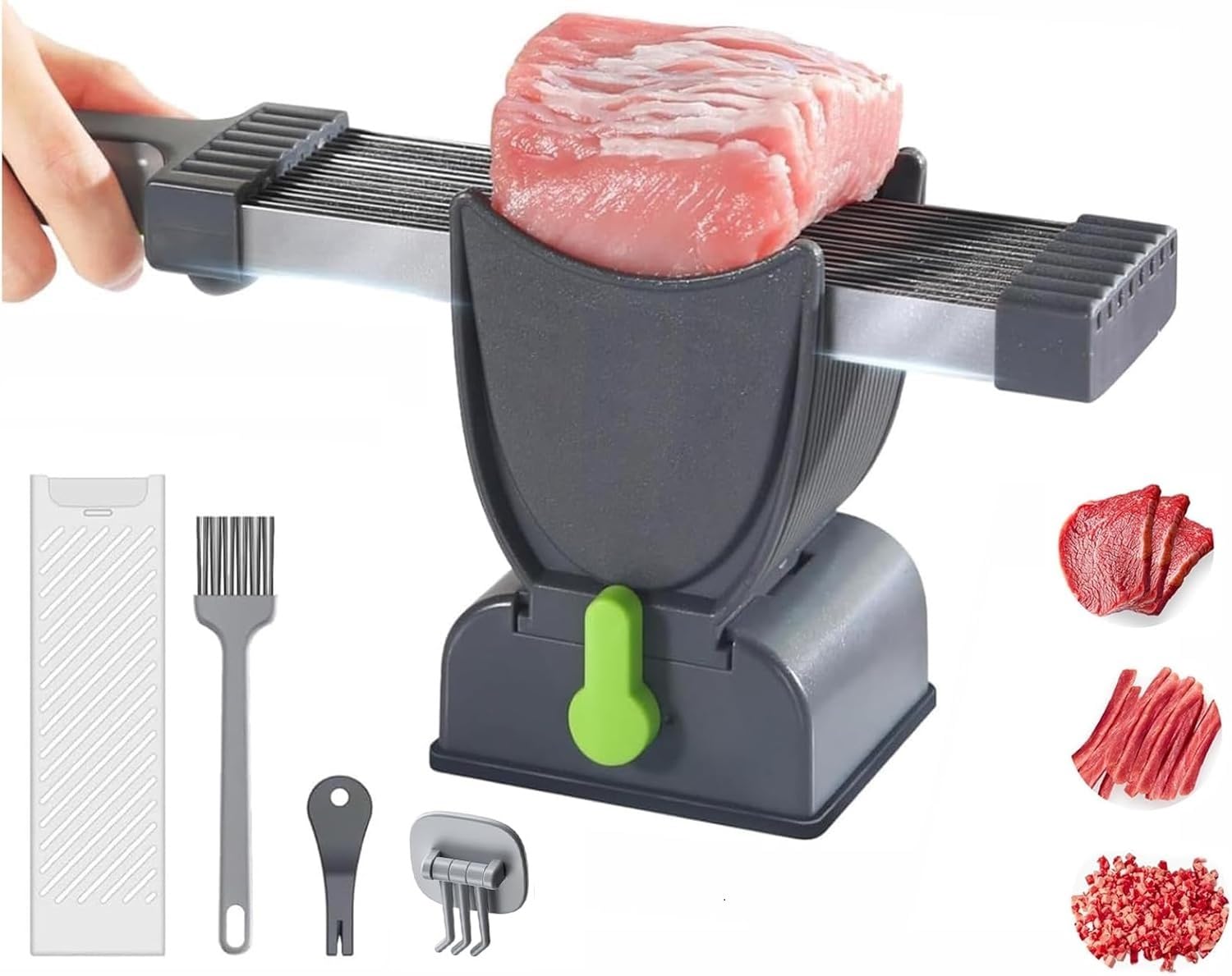 Fleischschneidemaschine, Edelstahl Allesschneider Fleischerbeil, Dicke einstellbar 2 oder 4 mm Manuelles Fleischschneider Set für Rindfleisch Schweinefleisch Hammelfleisch