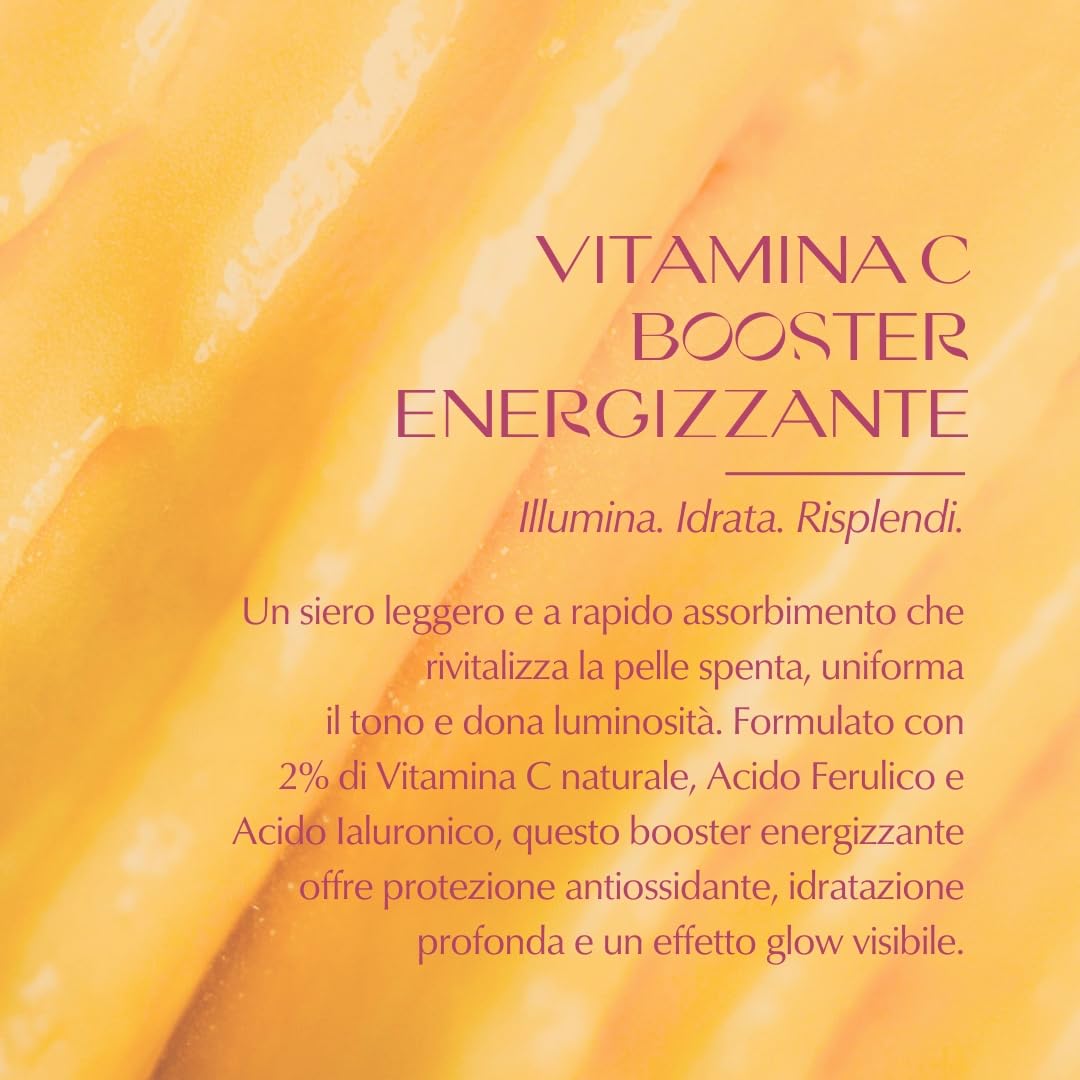 Siero alla Vitamina C | con Acido Ferulico & Acido Ialuronico | Ricco di Vitamine & Antiossidanti | Energizzante, Idratante & Illuminante | VEGAN e 99% Naturale | Certificato COSMOS
