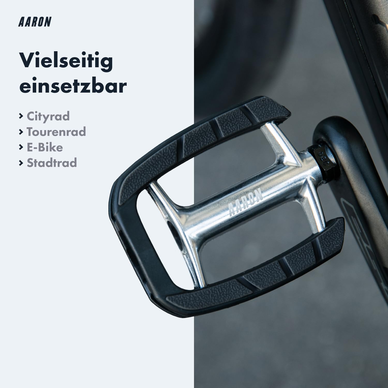 AARON City Fahrradpedale mit rutschfestem Gummi Grip und abgedichtetem Industrie-Kugellager, Trekkingpedale mit Reflektoren für E-Bike, Trekking Bike, City Bike, Silber/Schwarz