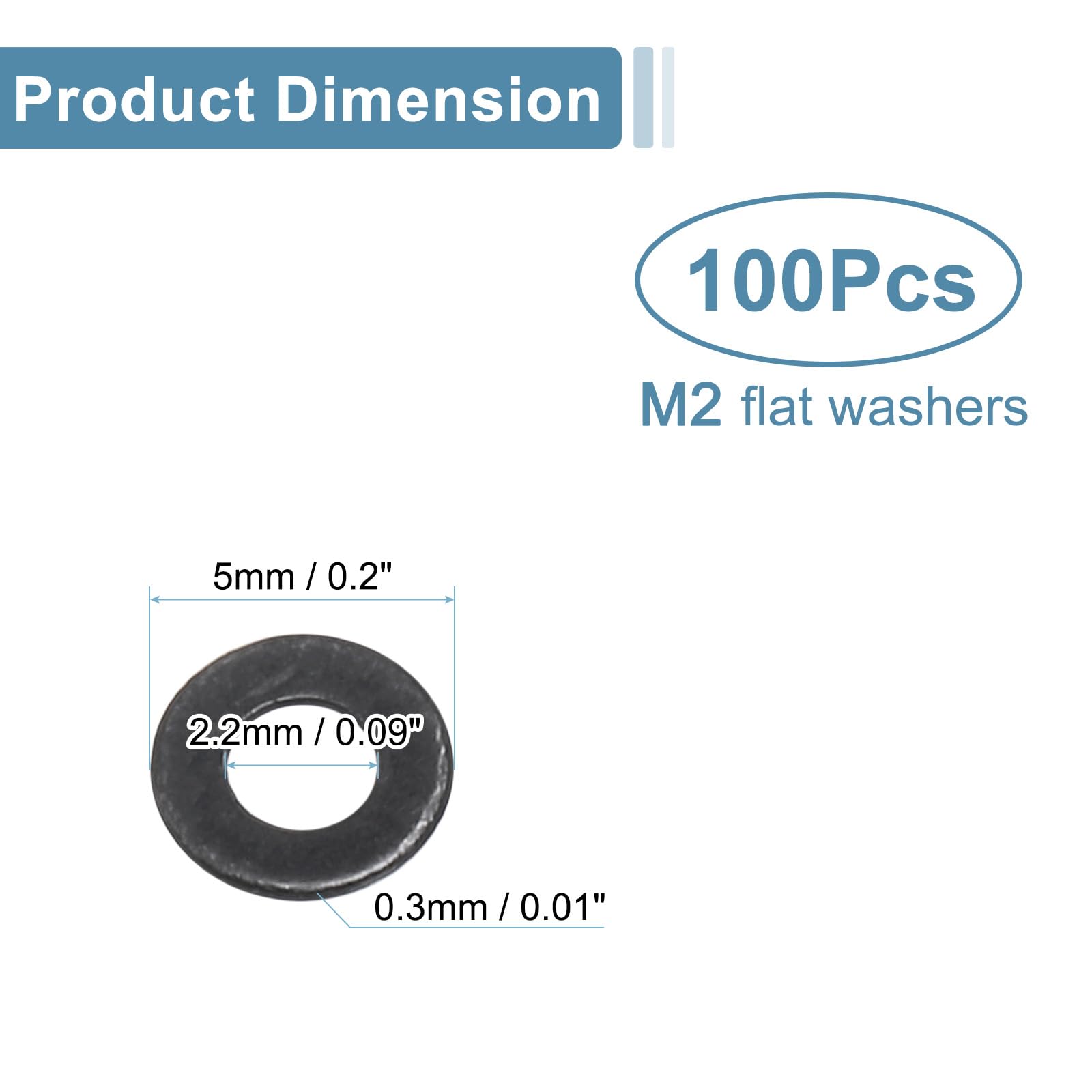 1000 Rondelle Piatte Metriche In Acciaio Inox M2 A2 / 18-8 – 2mm Foro 5mm Diametro Esterno