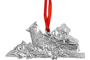 Virginia State Outline Christmas Ornament with Cardinal and Dogwood
