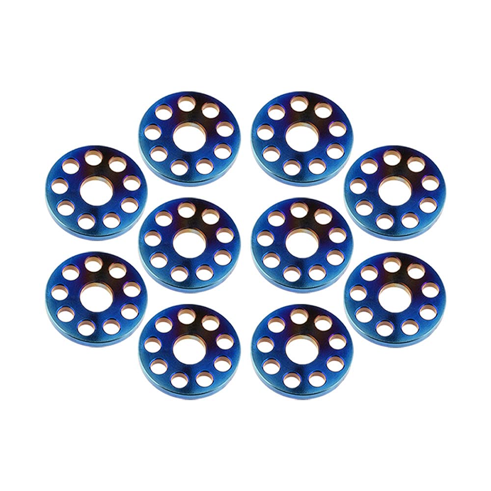 Zkenshan-Flache Unterlegscheiben 10 stücke Ti M6 M8 M10 Titanbohrmaschine Spacer Waschmaschine 9 Löcher Unterlegscheiben, Gute Verschleißfestigkeit (Color : Rainbow, Inner Diameter : M10)