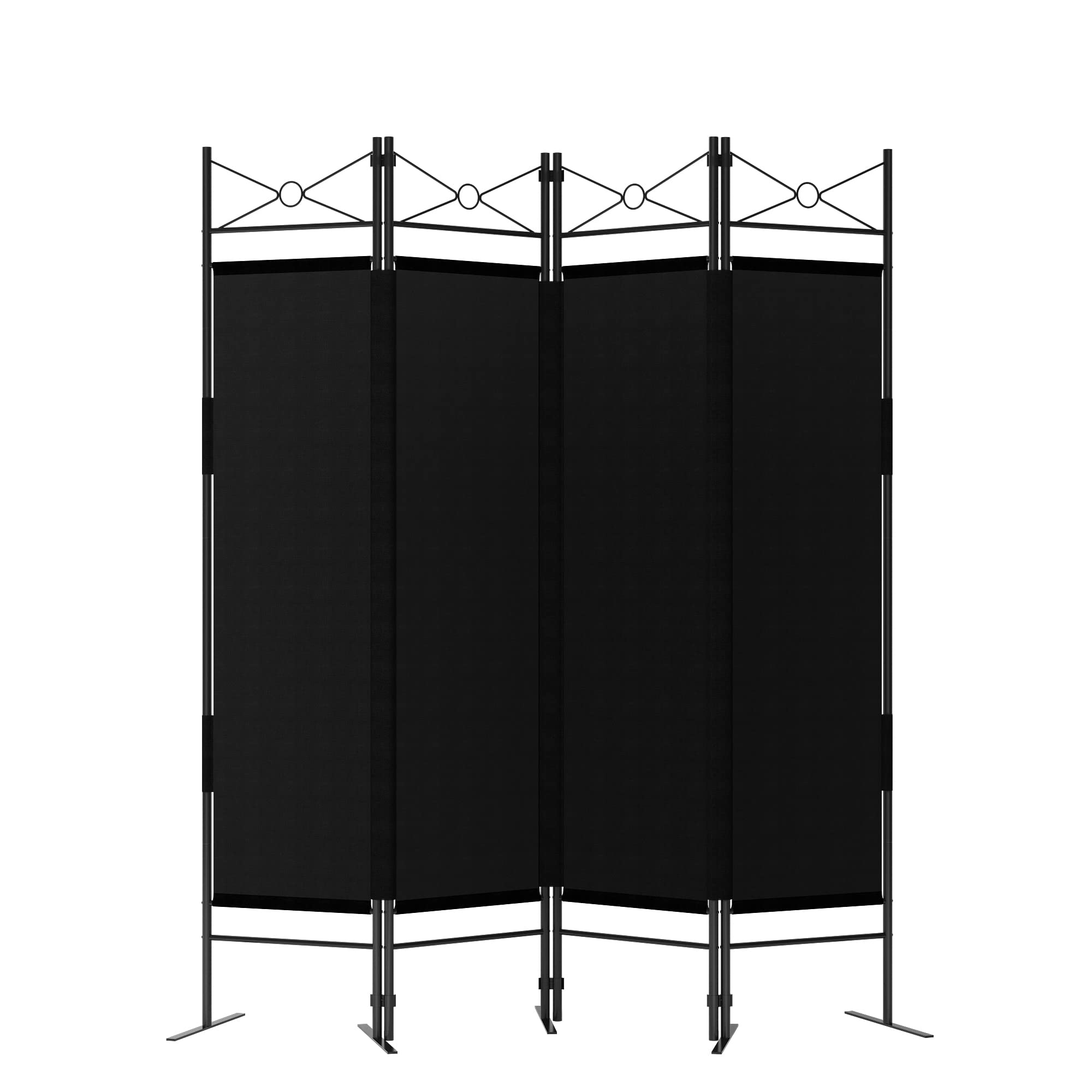 JAXSUNNY 5.9 FT 4 Panel Room Divider, Folding Privacy Screen with Steel Frame, Freestanding Partition for Home and Office, Wall Divider, Black