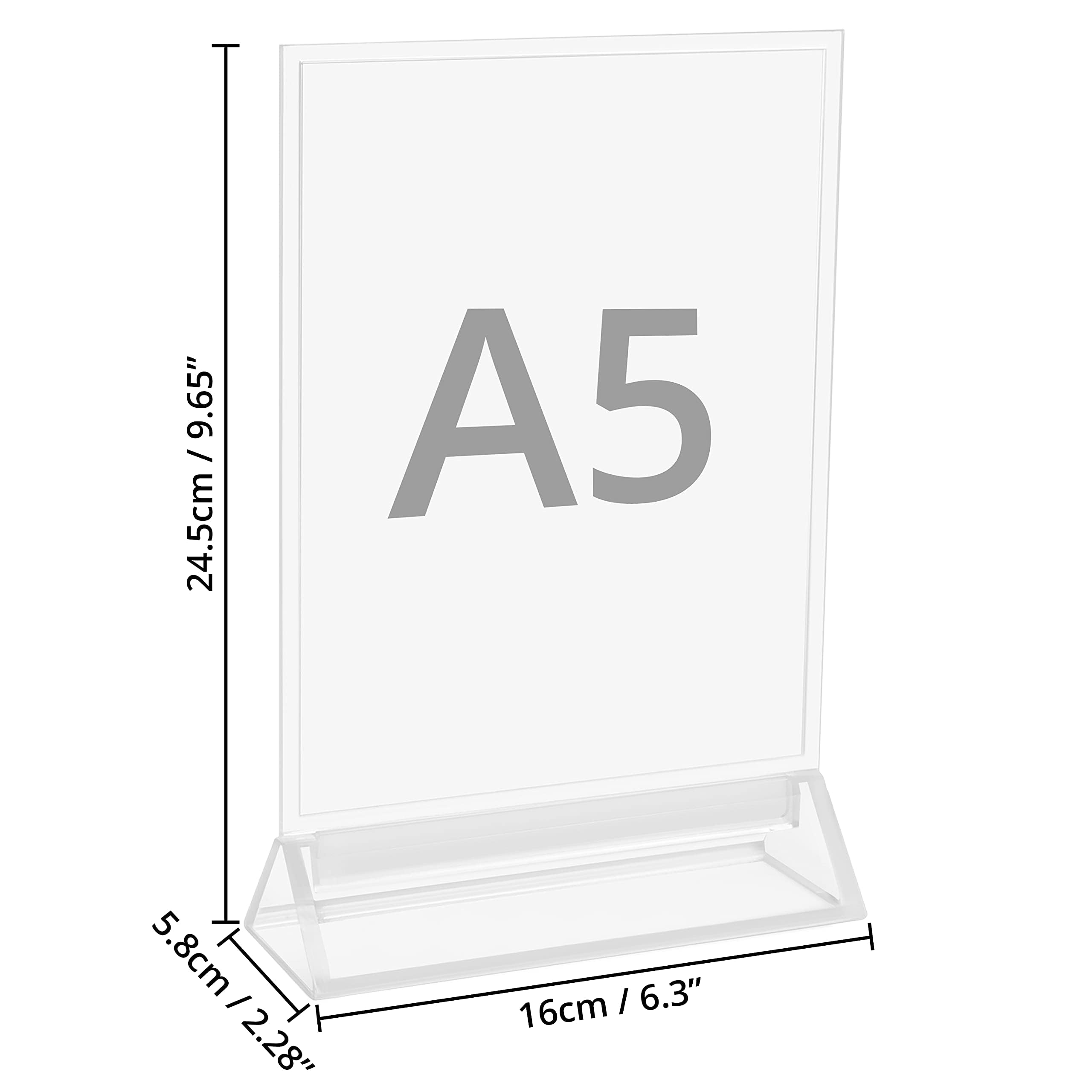 Kurtzy Porta Carteles A5 (Pack de 12) 16 x 24,5 cm - Expositor Transparente de Plástico Doble Cara en Vertical de Sobremesa - Portamenus Mesa, Marco de Fotos, Atril para Publicidad