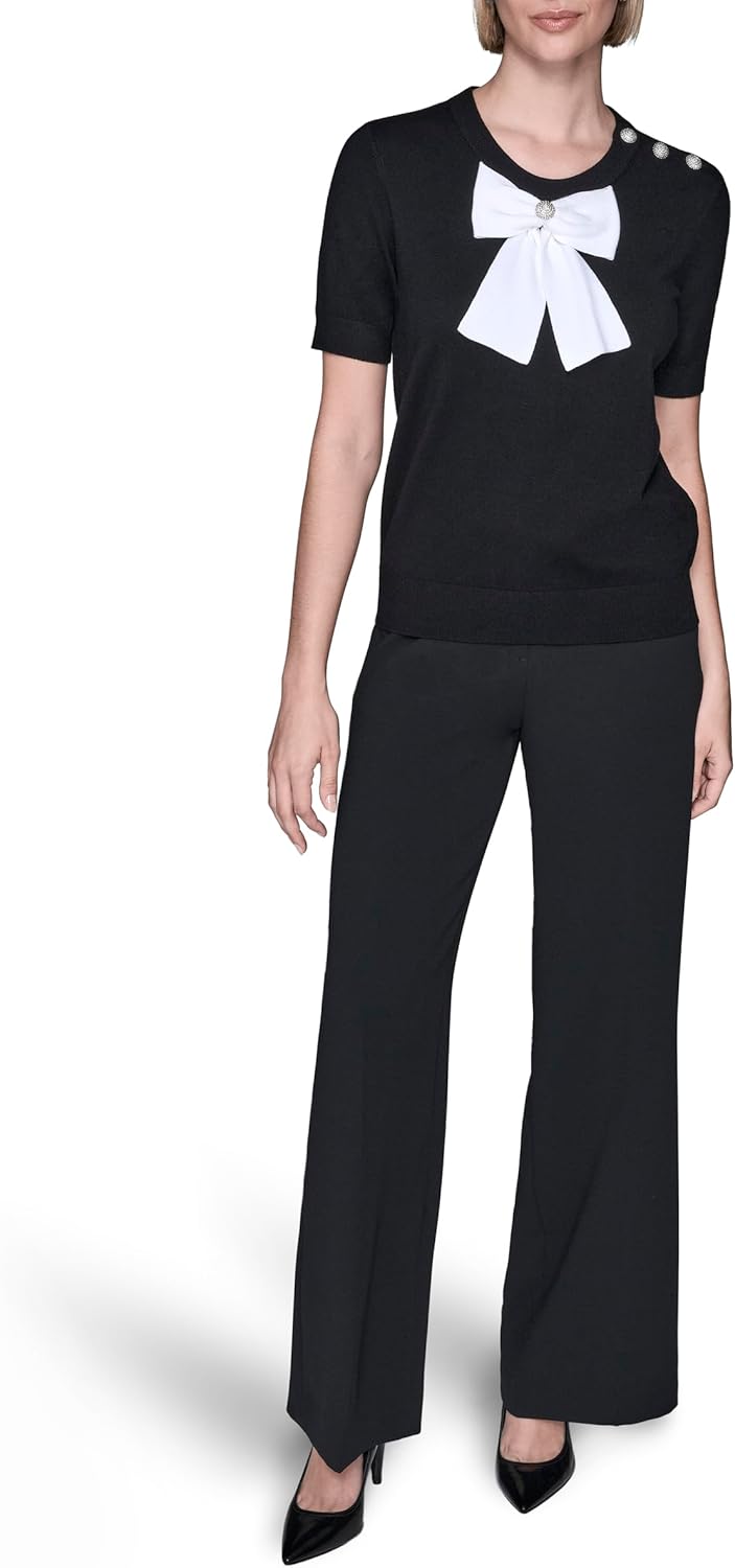 Karl Lagerfeld Women's Short Sleeve Crew Neck Bow Sweater