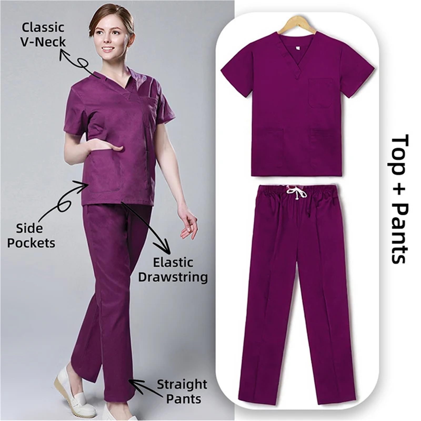 Divisa da Infermiera Set Scrub Infermieristico in Cotone da Donna for chirurgia Medica ospedaliera Uniforme Lavoro Chirurgia Sanitaria Clinica Dentista Outfit per Le Donne