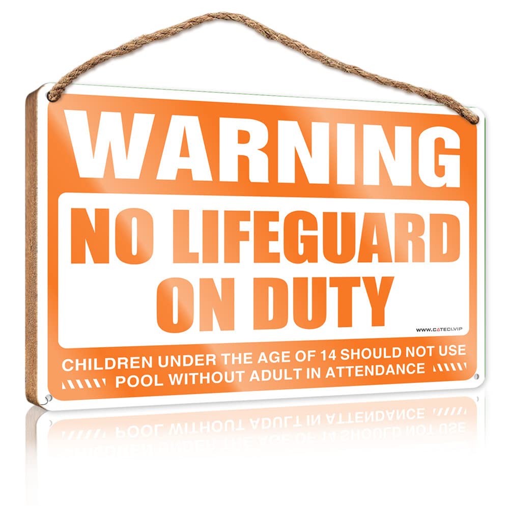 FZFN Front Porch Decor Farmhouse Warning No Lifeguard On Duty Wooden Sign Our Home Signs For Home Decor Hanging Decor Outdoo(20X30CM)