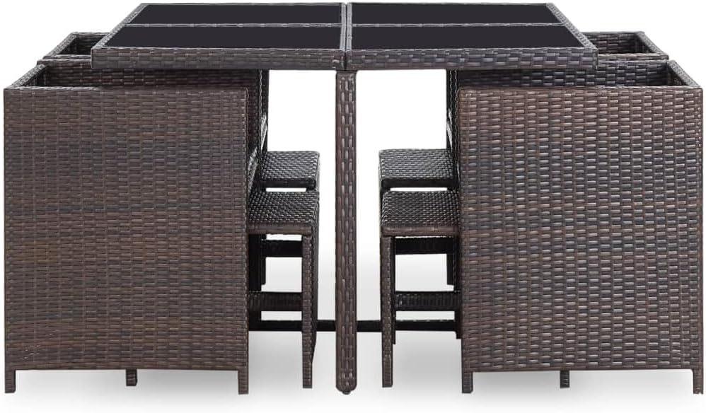 vidaXL Patio Furniture Set 5 Piece, Table and Chair for Garden Balcony Porch, Outdoor Dining Set with Cushions, Stool, Poly Rattan Brown