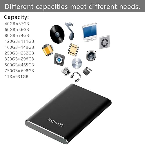 Miniatura 5 de HWAYO Disco duro externo portátil de 120 GB, USB3.1 Gen 1 Tipo C Ultra Slim de 2.5 pulgadas, almacenamiento HDD compatible con PC, computadora de