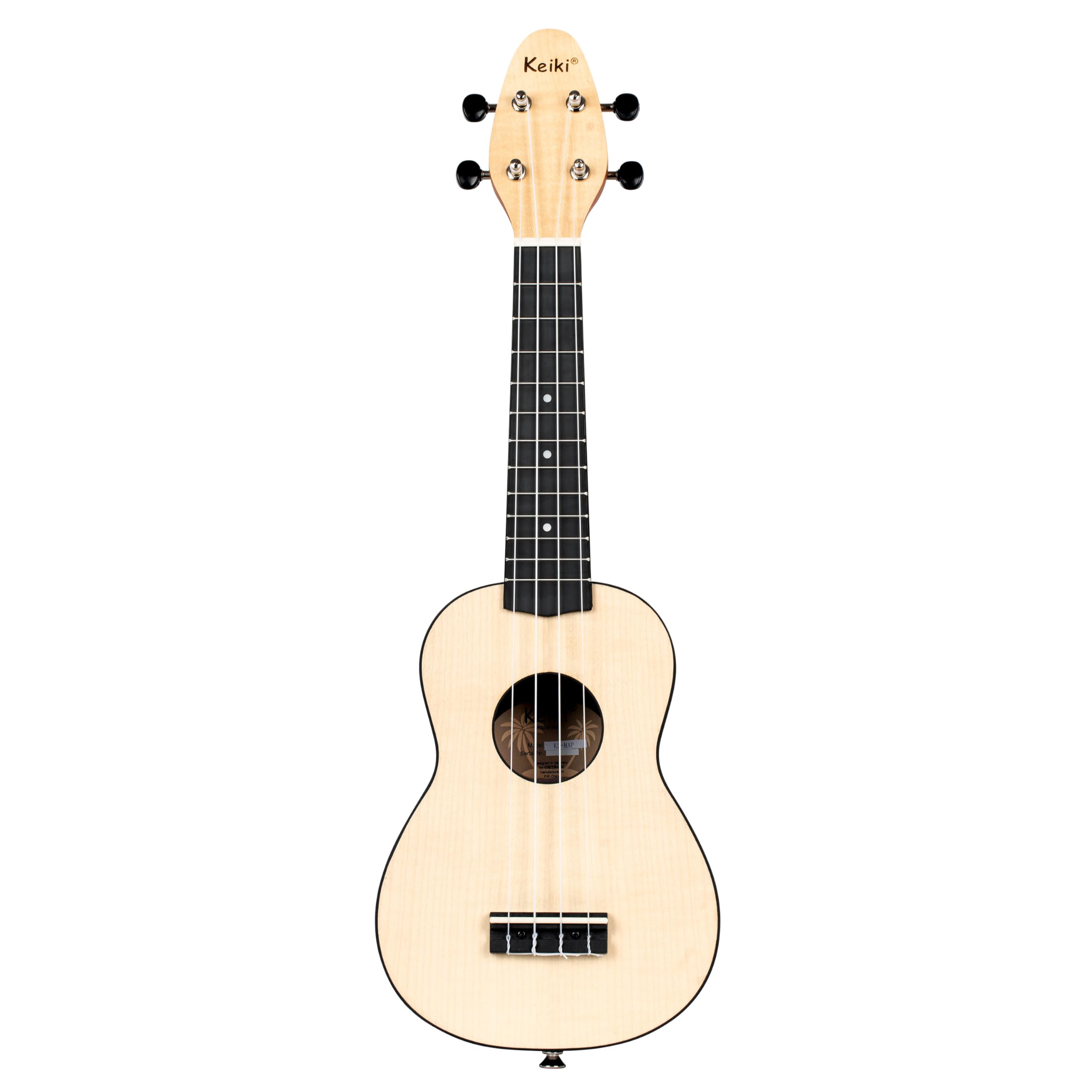 Ortega Guitars Ukulélé Soprano acoustique - Keiki K2 - Kit de démarrage incluant Accordeur, Courroie, 5 Médiators Medium et Sac à cordon - érable (K2-MAP)