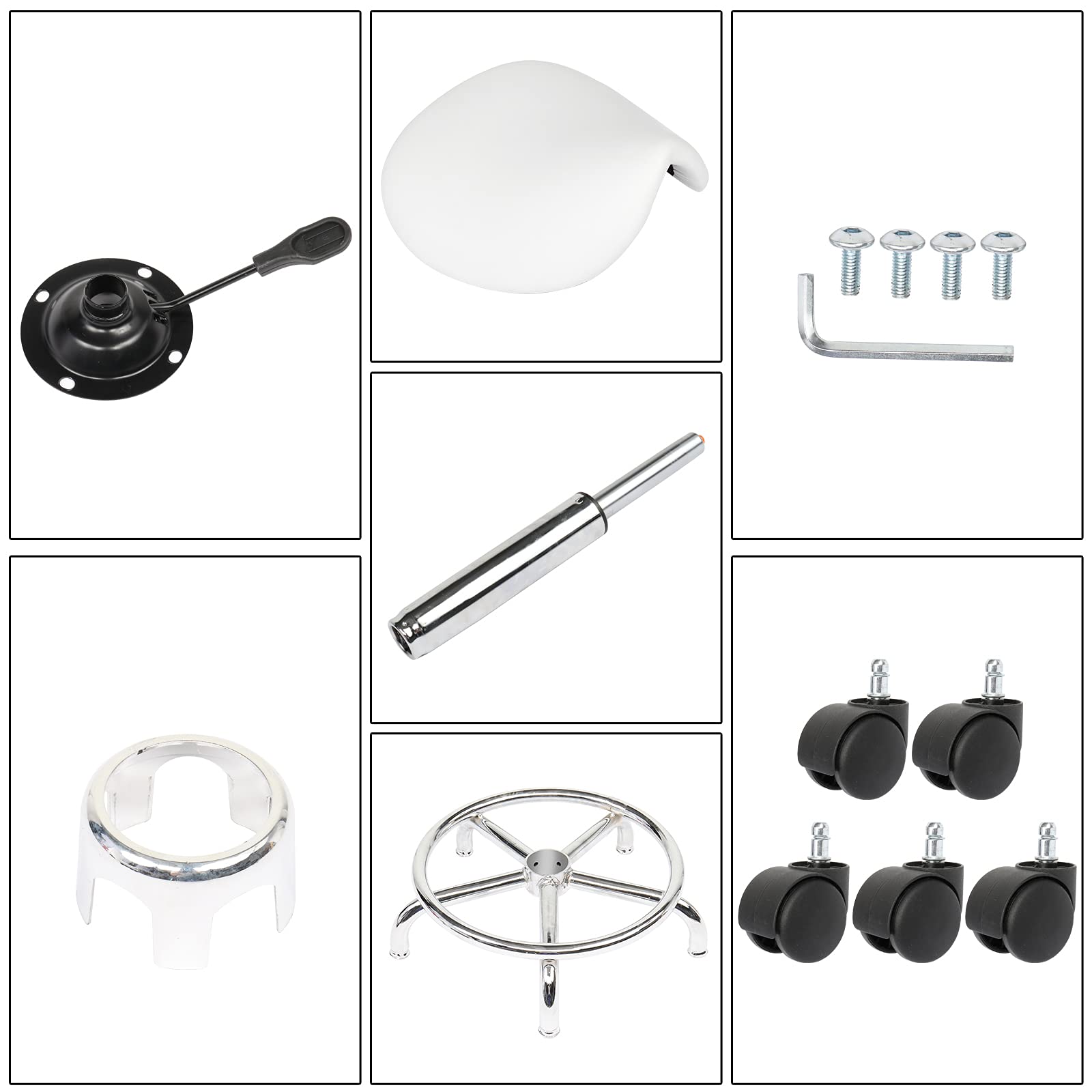 Bonnlo Ergonómico Taburete con Ruedas de Montar, Taburete Regulable Altura 51-65 cm, Taburete Giratorio con Ruedas 360° para Salones de Belleza, Spas y Oficinas Blanco (Blanco)