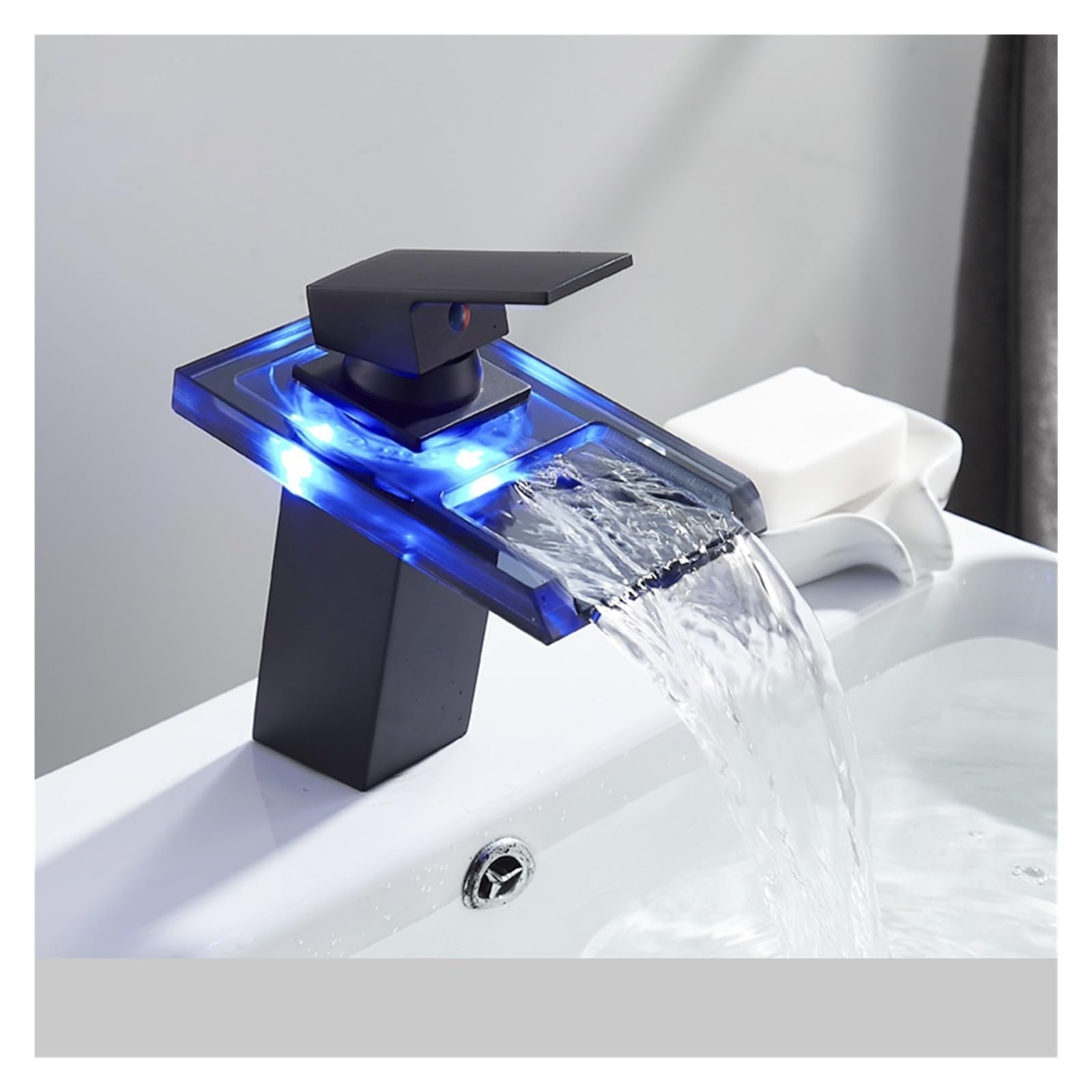 Robinet de lavabo de luxe LED mitigeur cascade noir monté sur pont