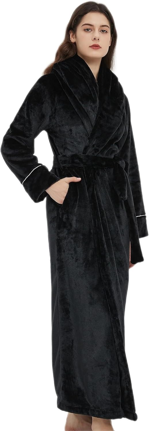7 VEILS Womens and Mens Plush Ultra Long Robe Floor Length Bathrobes Full Length Gown Loungewear