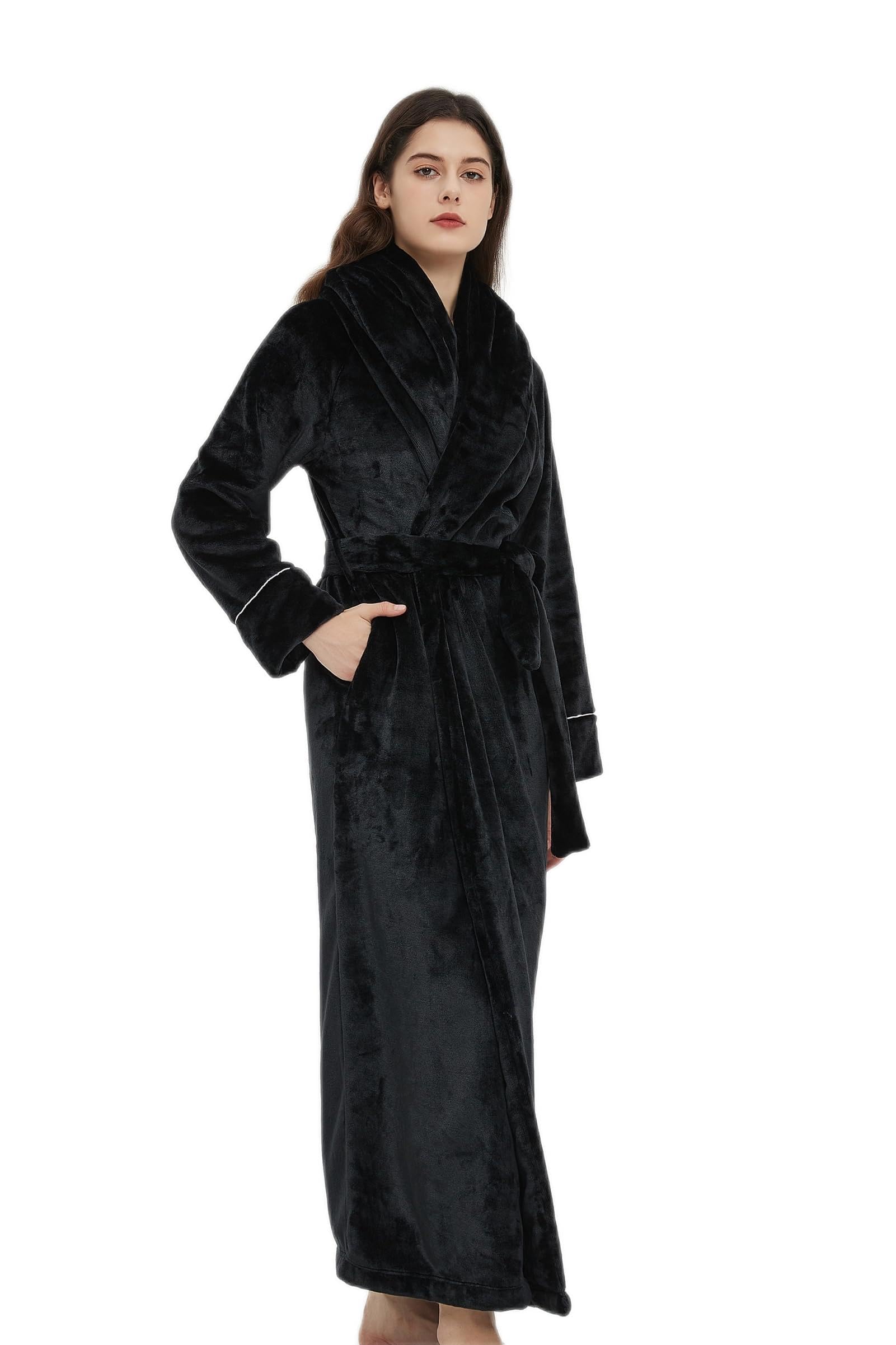 7 VEILS Womens and Mens Plush Ultra Long Robe Floor Length Bathrobes Full Length Gown Loungewear