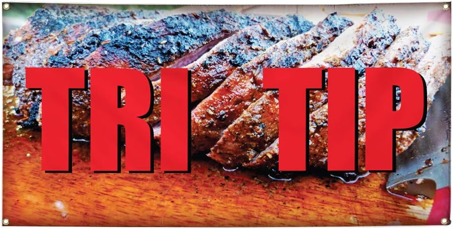 Vinyl Banner Multiple Sizes Tri Tip Restaurant Cafe Bar Restaurant & Food Outdoor Weatherproof Industrial Yard Signs Brown 4 Grommets 16x40Inches